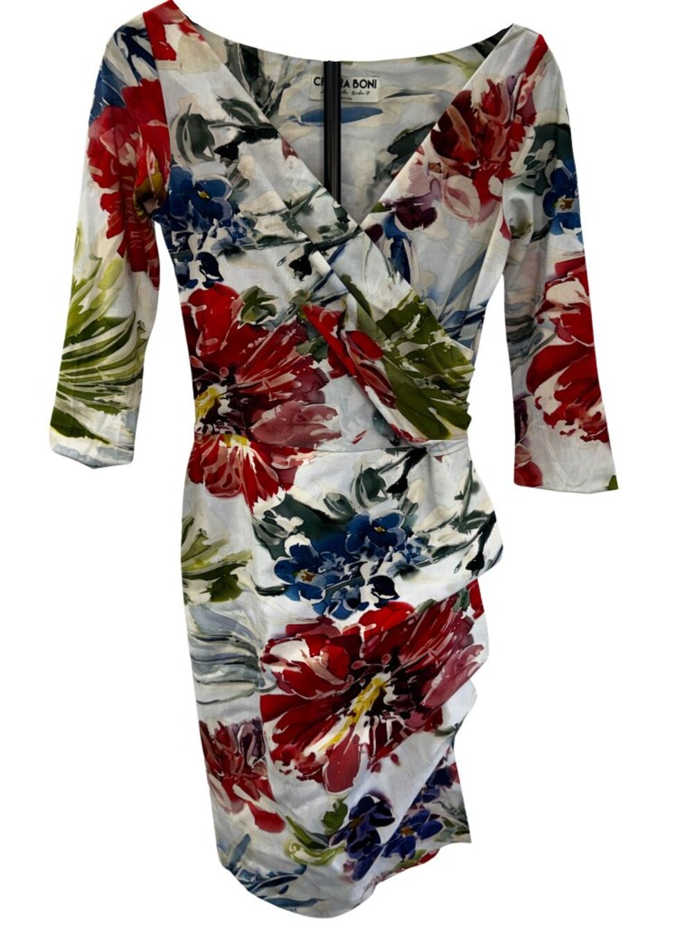 Chiara Boni La Petite Robe Watercolor Floral Ruffle Sheath Italian Sz 42